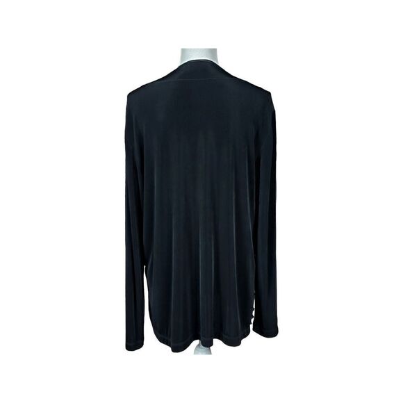 Chico's Travelers Cardigan Size XL 3 Shimmery Ruffles Black Gold Elegant Gala - Picture 2 of 10